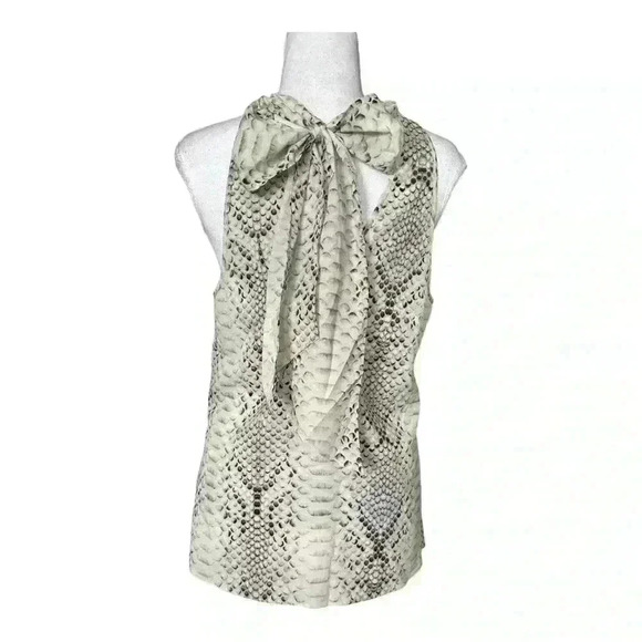 Haute Hippie NWT White Grey Snake Print Cross Neck Halter Tank Top M - Picture 6 of 10